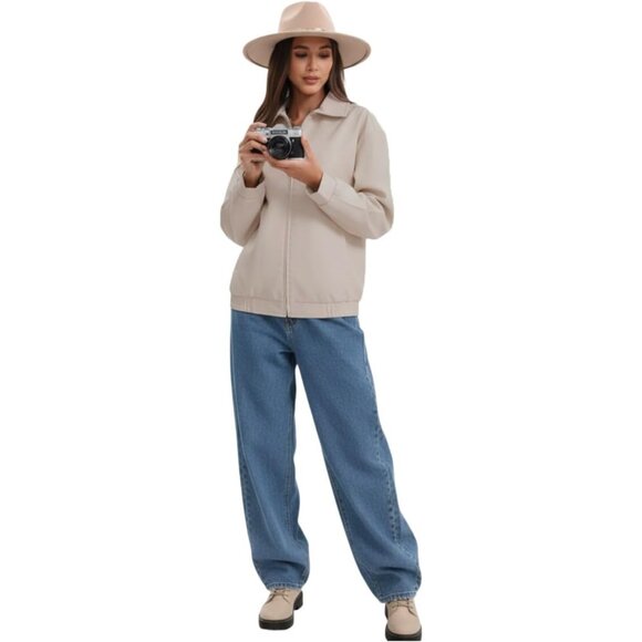 Womens Oversized Faux Leather Jacket Zip Up Motorcycle Loose Fit Fall Outfits - Picture 4 of 6